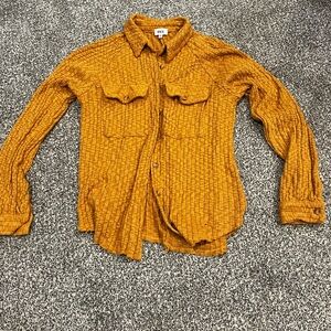 BKE Mustard Ribbed Button Down Long Sleeve Shirt size XS